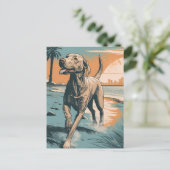 Weimaraner aan het strand briefkaart (Staand voorkant)