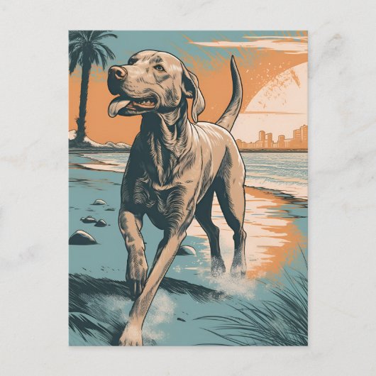 Weimaraner aan het strand briefkaart (Voorkant)
