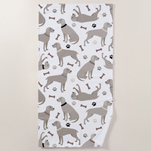 Weimaraner Bones and Paws Beach Towel Strandlaken (Voorkant)