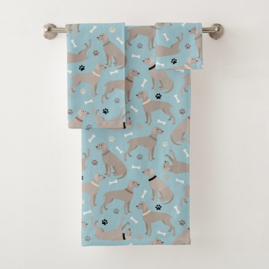 Weimaraner-Botten en Paws Blue Bad Handdoek (Insitu)
