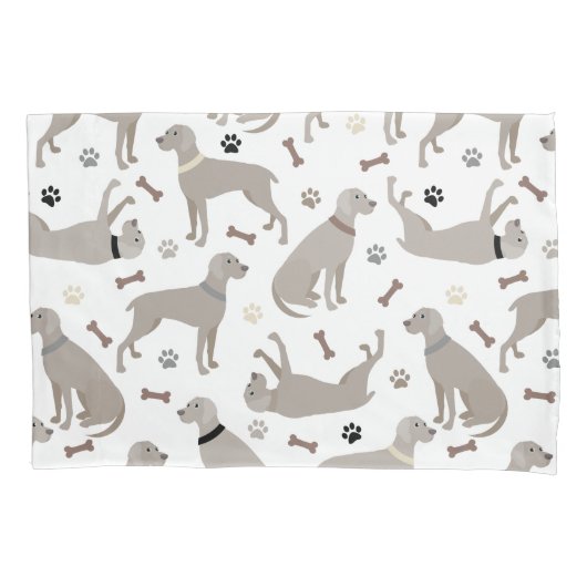 Weimaraner Botten en Paws White Pillow Hoesje Kussensloop (Voorkant)