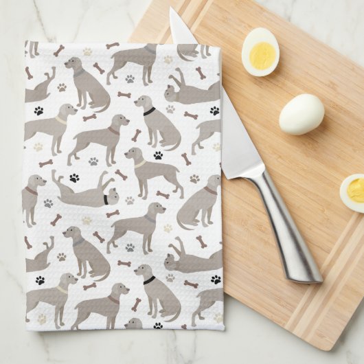 Weimaraner-Botten en poten wit Theedoek (Quarter Fold)