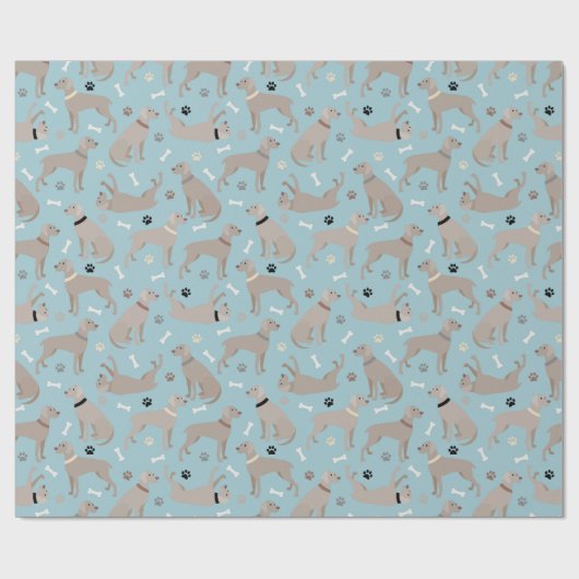 Weimaraner Botten en Pws Blue Wrapping Paper Cadeaupapier (Vlak)