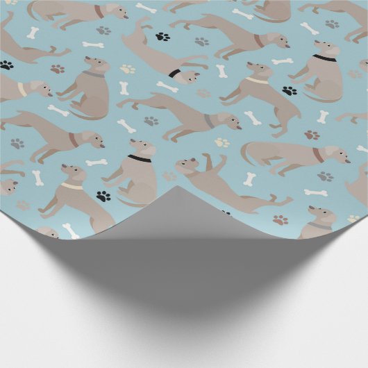 Weimaraner Botten en Pws Blue Wrapping Paper Cadeaupapier (Hoek)