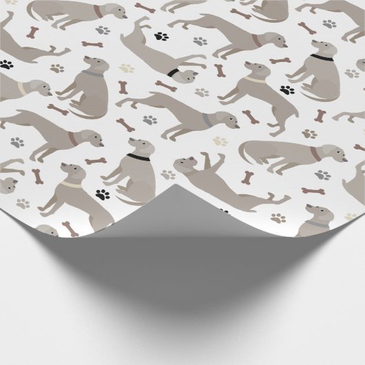 Weimaraner-Botten en Wit-papier met poten Cadeaupapier (Hoek)