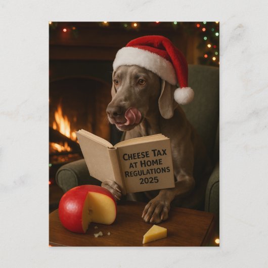 Weimaraner 'Cheese Tax' Christmas postcard Briefkaart (Voorkant)