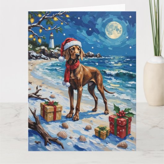 Weimaraner Christmas Beach Holiday Kaart (Voorkant)