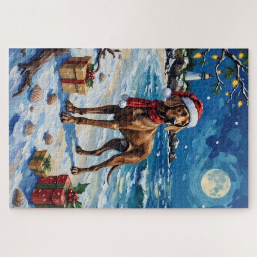 Weimaraner Christmas Beach Holiday Legpuzzel (Horizontaal)