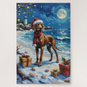 Weimaraner Christmas Beach Holiday Legpuzzel (Verticaal)