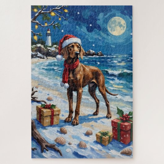 Weimaraner Christmas Beach Holiday Legpuzzel (Verticaal)