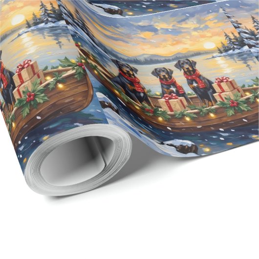 Weimaraner Christmas Boat Holiday Cadeaupapier (Rol Hoek)