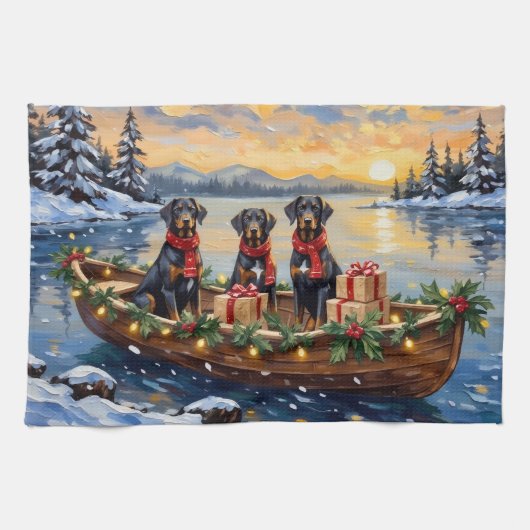 Weimaraner Christmas Boat Holiday Theedoek (Horizontaal)