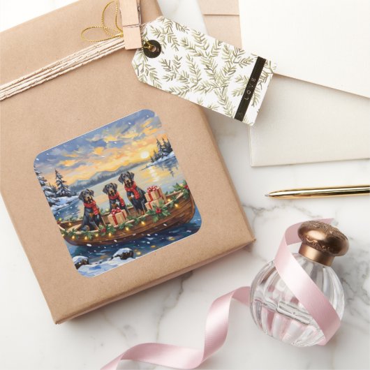 Weimaraner Christmas Boat Holiday Vierkante Sticker (Geschenken)