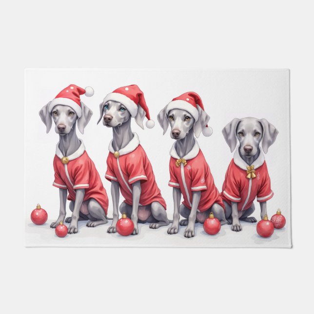 Weimaraner Christmas Dress Santa Hat Deurmat (Voorkant)