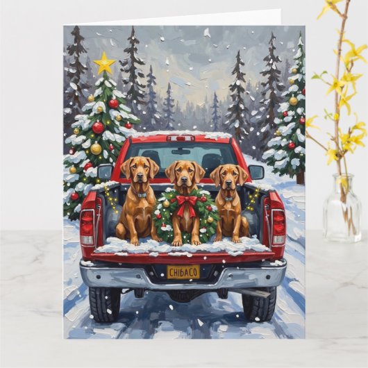 Weimaraner Christmas Red Truck Holiday Kaart (Gele Bloem)