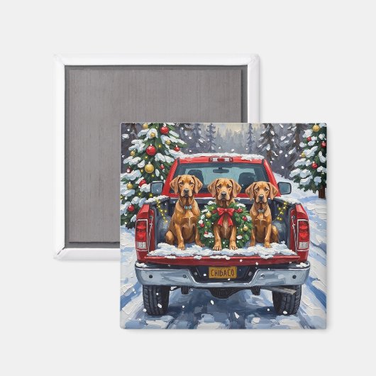Weimaraner Christmas Red Truck Holiday Magneet (Voorkant / Achterkant)