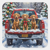 Weimaraner Christmas Red Truck Holiday Vierkante Sticker (Voorkant)