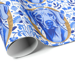 Weimaraner die door de letter "O" in Goud gluurt Cadeaupapier