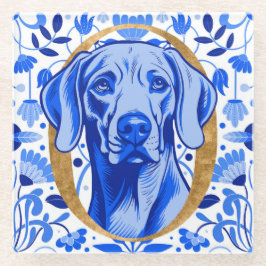 Weimaraner die door de letter "O" in Goud gluurt Glazen Onderzetter