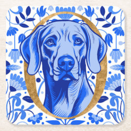 Weimaraner die door de letter "O" in Goud gluurt Kartonnen Onderzetters