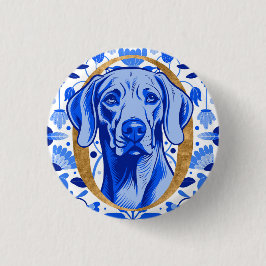Weimaraner die door de letter "O" in Goud gluurt Ronde Button 3,2 Cm