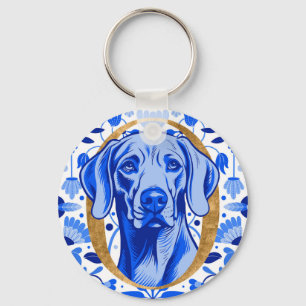 Weimaraner die door de letter "O" in Goud gluurt Sleutelhanger