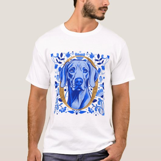Weimaraner die door de letter "O" in Goud gluurt T-shirt (Voorkant)