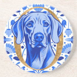 Weimaraner die door de letter "O" in Goud gluurt Zandsteen Onderzetter