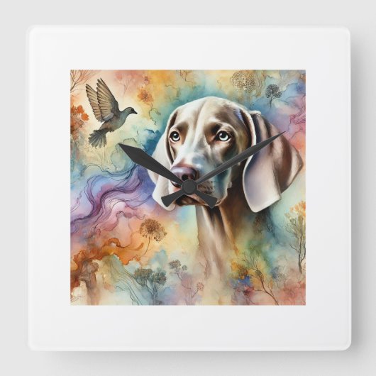 Weimaraner Dog 200624AREF211 - Watercolor Vierkante Klok (Voorkant)