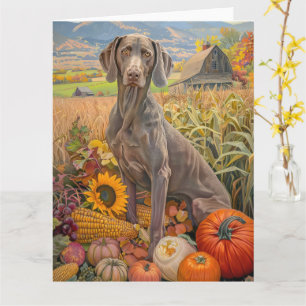 Weimaraner Dog Autumn Harvest Thanksgiving Kaart