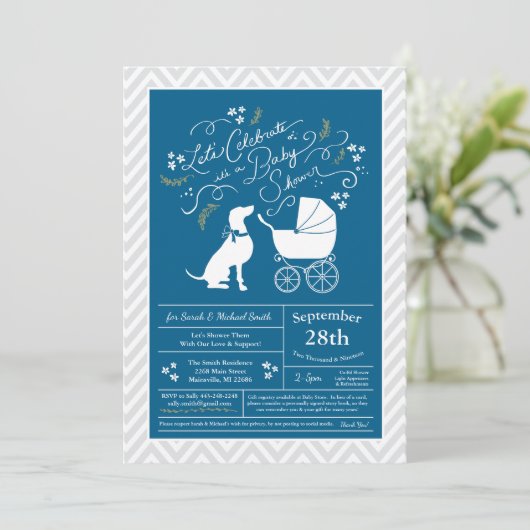 Weimaraner Dog Baby shower Boy Blue Kaart (Staand voorkant)