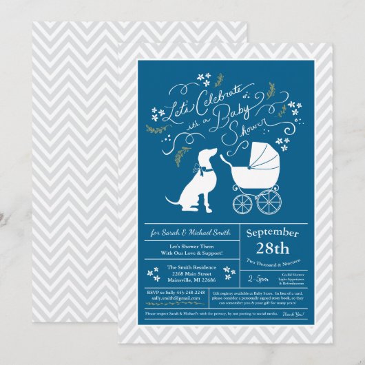 Weimaraner Dog Baby shower Boy Blue Kaart (Voorkant / Achterkant)