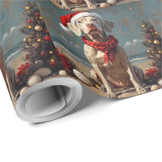Weimaraner Dog Christmas  Beach Cadeaupapier (Rol Hoek)