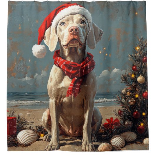 Weimaraner Dog Christmas  Beach Douchegordijn (Voorkant)