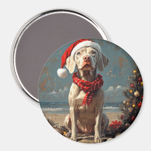 Weimaraner Dog Christmas  Beach Magneet (Voorkant / Achterkant)