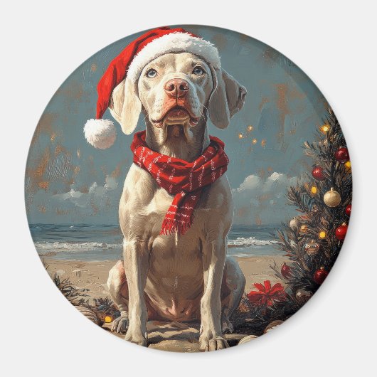 Weimaraner Dog Christmas Beach Magneet (Voorkant)