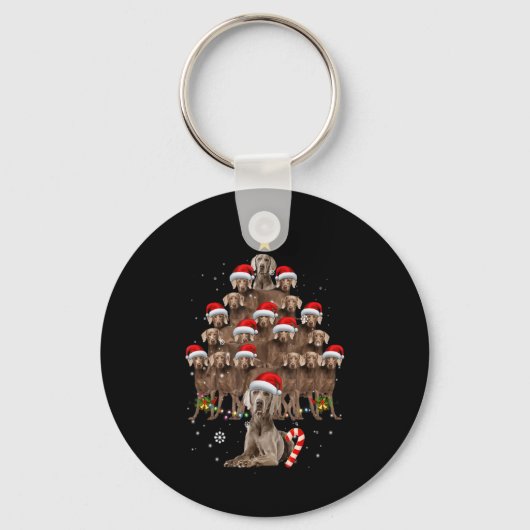 Weimaraner Dog Christmas Tree Lights Santa Hat Xma Sleutelhanger (Voorkant)