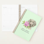 Weimaraner Dog en Lily | Jouw namen toevoegen Planner<br><div class="desc">Dit is een waterverf schilderij van een Weimaraner-hond en een roze lelie. Weimaraner is een grote hond die vroeger werd gefokt voor de jacht. Ze heeft een mooie zilveren of muizengrijze jas met blauwe ogen. Dit was met de hand geschilderd op verhit papier voor Arches met Daniel Smith waterverf verven...</div>