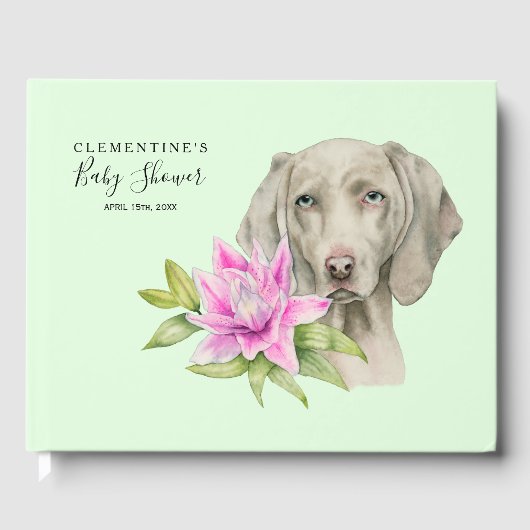 Weimaraner Dog en Lily Waterverf | Baby Shower Gastenboek (Voorkant)