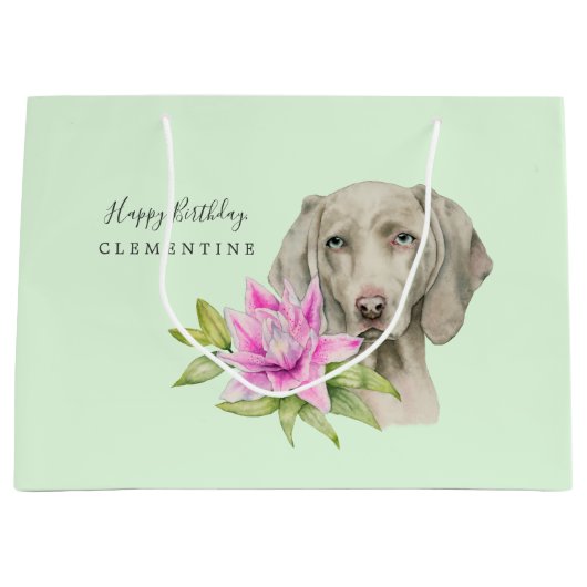 Weimaraner Dog en Lily Waterverf | Geboortedag Large Cadeautasje (Voorkant)
