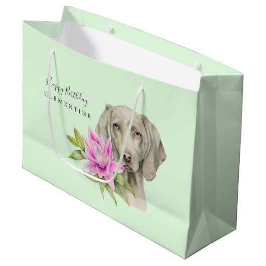 Weimaraner Dog en Lily Waterverf | Geboortedag Large Cadeautasje (Voorkant Gekanteld)