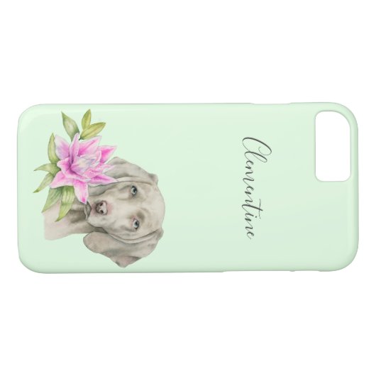 Weimaraner Dog en Lily Waterverf | Jouw namen toev Case-Mate iPhone Case (Achterkant (Horizontaal))
