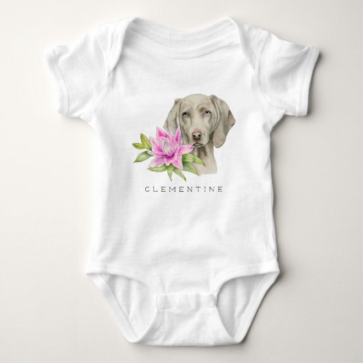 Weimaraner Dog en Lily Waterverf | Jouw namen toev Romper (Voorkant)