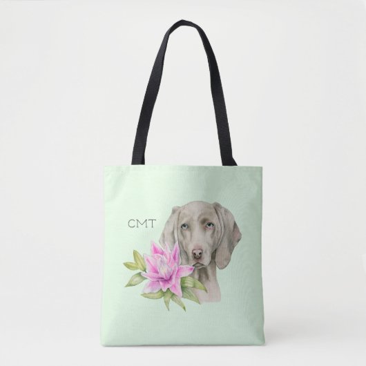 Weimaraner Dog en Lily Waterverf | Monogram Tote Bag (Voorkant)