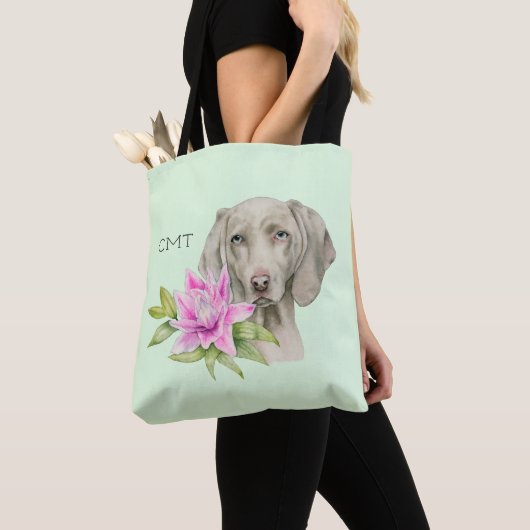 Weimaraner Dog en Lily Waterverf | Monogram Tote Bag (Dichtbij)