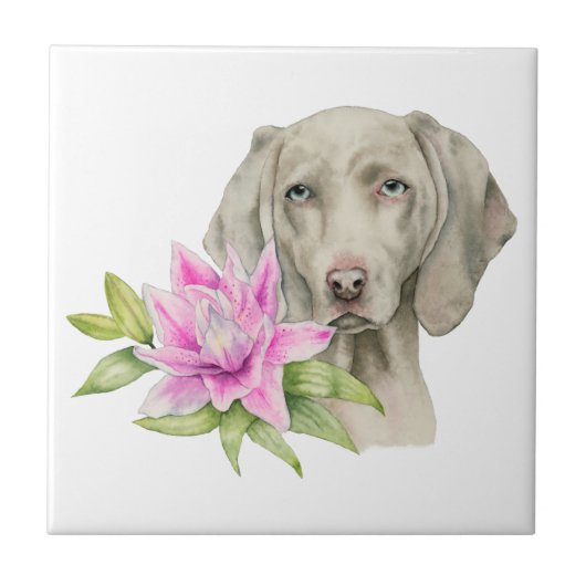 Weimaraner Dog en Lily Waterverf Painting Tegeltje (Voorkant)