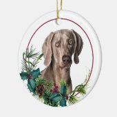 Weimaraner Dog Evergreen Berry Wreath Keramisch Ornament (Links)