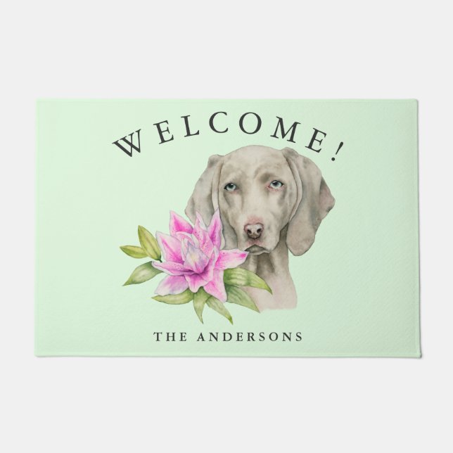 Weimaraner Dog Floral Welkom Deurmat (Voorkant)