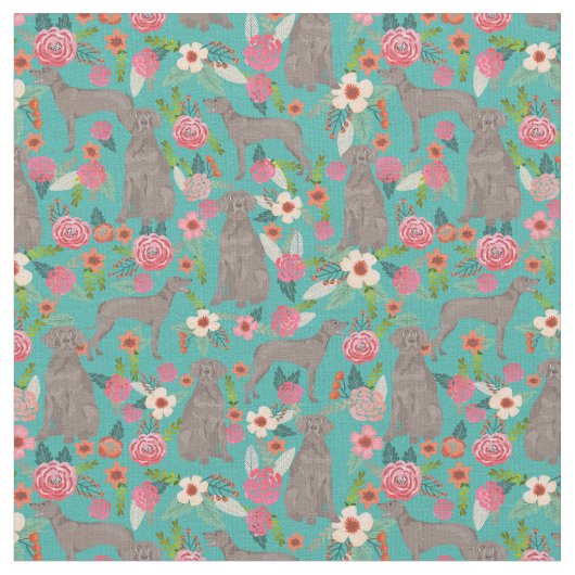 weimaraner dog florals turquoise stof (Close Up)
