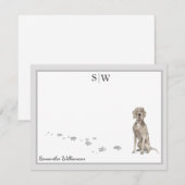 Weimaraner Dog Gray Border Monogram Gepersonalisee Notitiekaartje (Voorkant / Achterkant)
